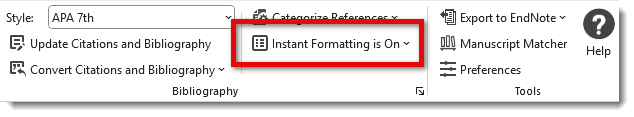 Instant Formatting is On